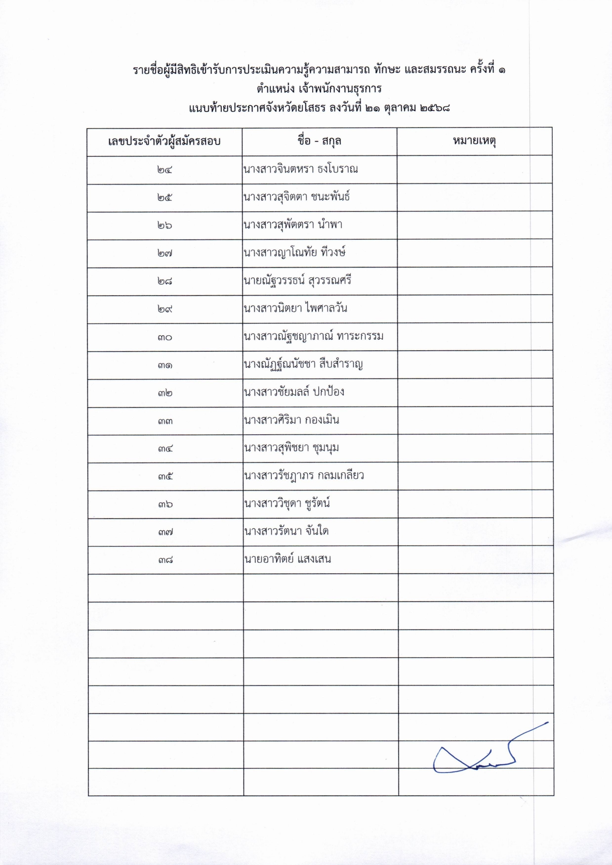 ประกาศรายชื่อตำแหน่งธุรการ page 0007